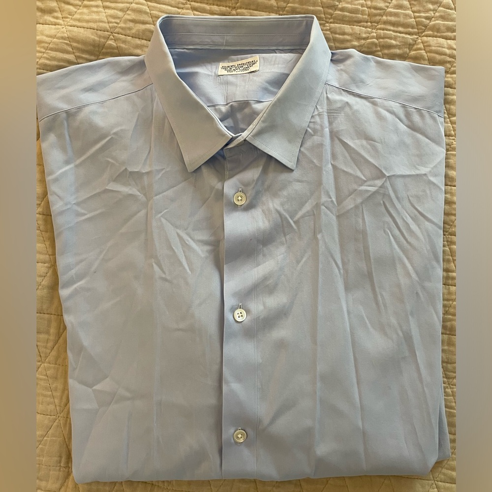 ALLSAINTS SPITALFIELDS Grosgrain Placket Solid Dress Shirt in Blue Size XXL‎